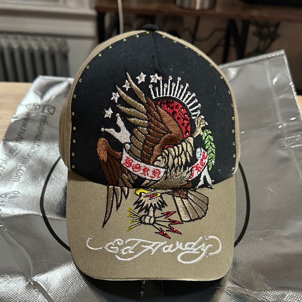 Ed Hardy Black and Tan Eagle Embroidered Hat